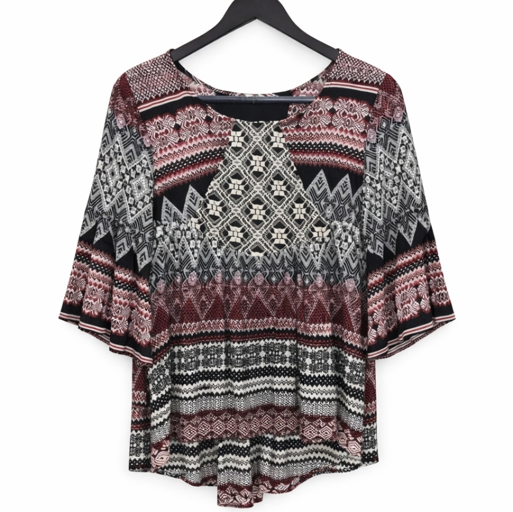 Altar'd State Black White Red Boho Lined Peasant Top Sz Med